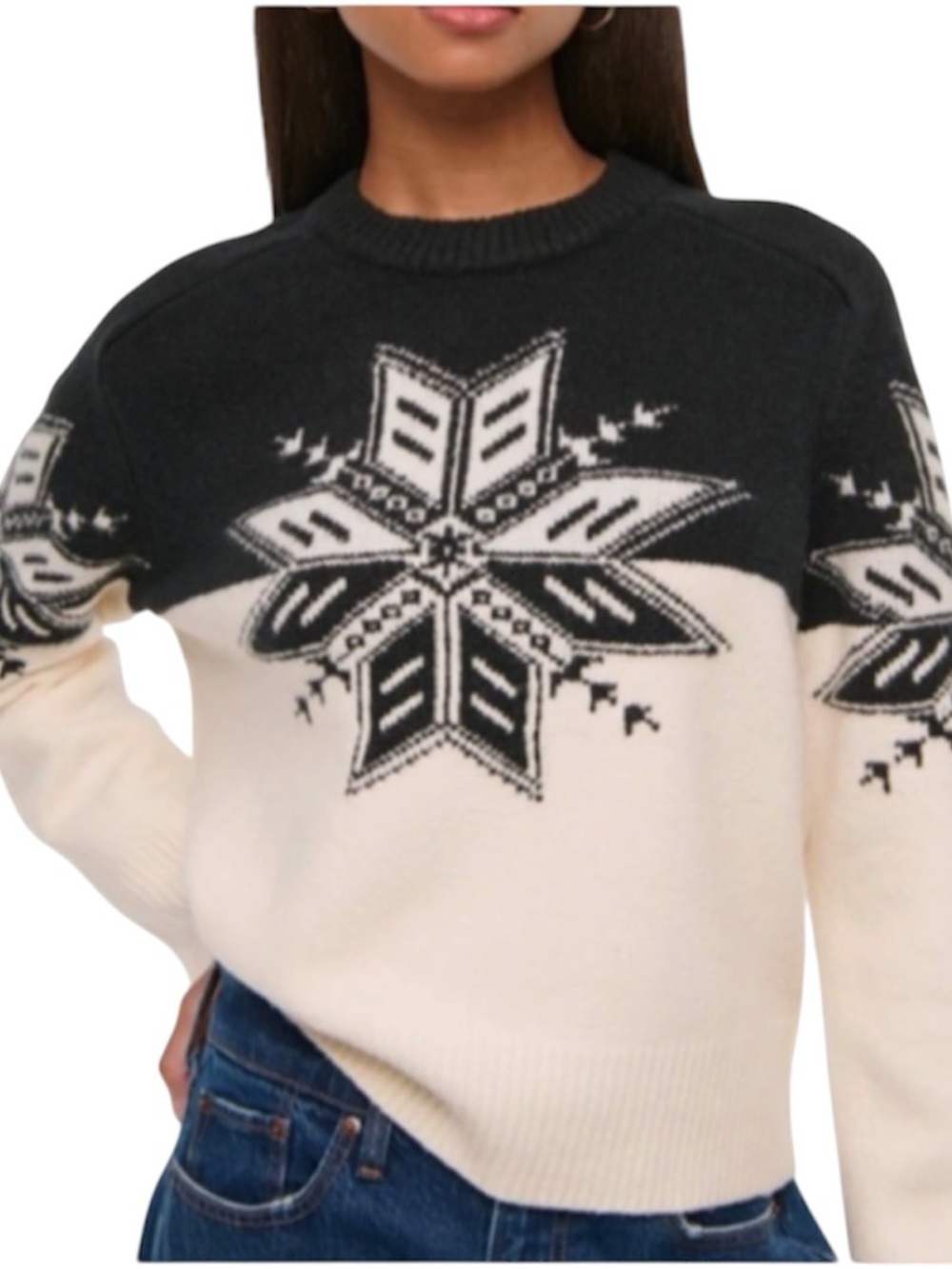 Abercrombie Fitch Madeline Snowflake Sweater Black White Nordic Fair Isle Ski M
